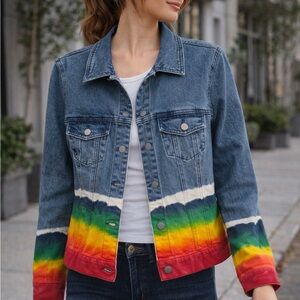Baccini Rainbow Denim Jacket Size M Rainbow Jean Jacket Colorful Statement